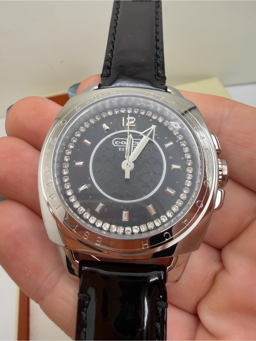 Coach Women's Black Dial Silver Case Black Leather Strap Watch 14501289
